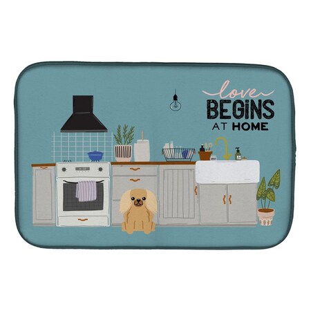 Carolines Treasures 14 x 21 in. Fawn Sable Pekingese Kitchen Scene Dish Drying Mat CK7808DDM